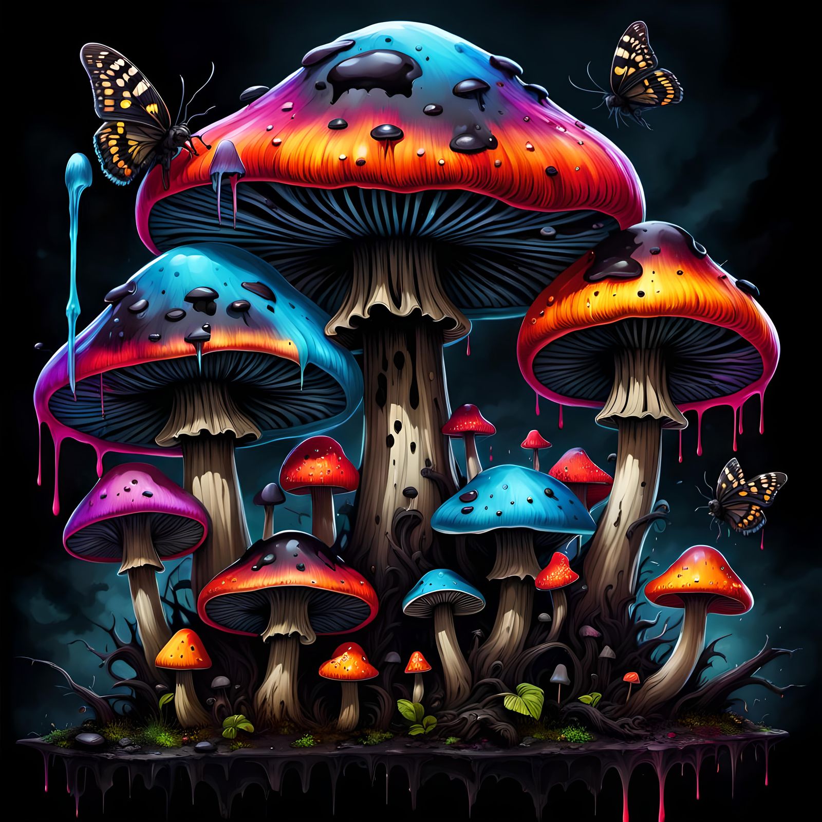 Gothic Fantasy Mushrooms with Death's Head Moths