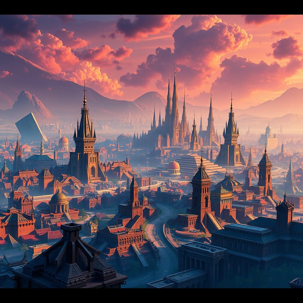 Fantastical Cityscape in Cyberpunk Style