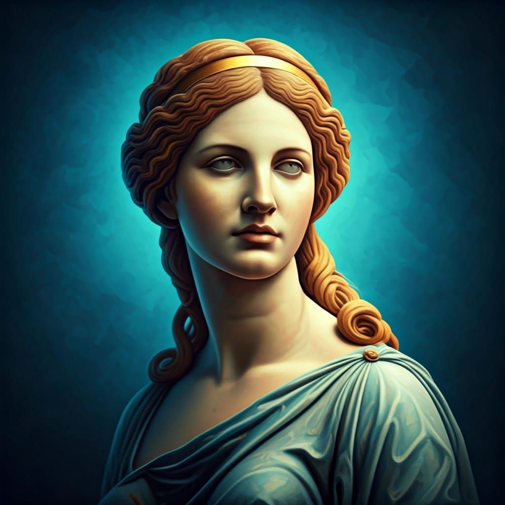 Venus de Milo's Head on Blue Canvas as Digital Painting