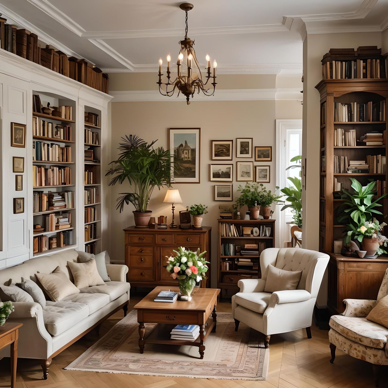 Bright Colonial Living Room with Cozy Accents