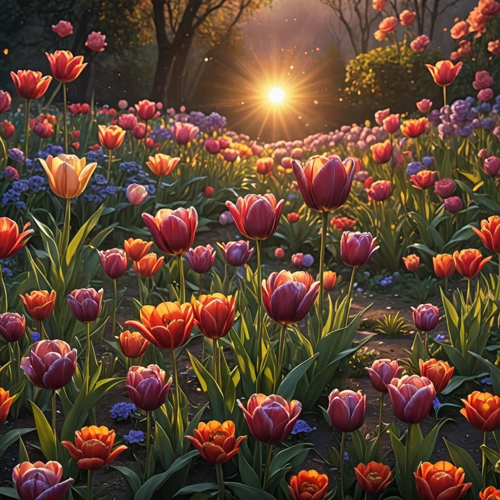 Fabulous Hybrid Flower in Setting Sun, Fantasy Art