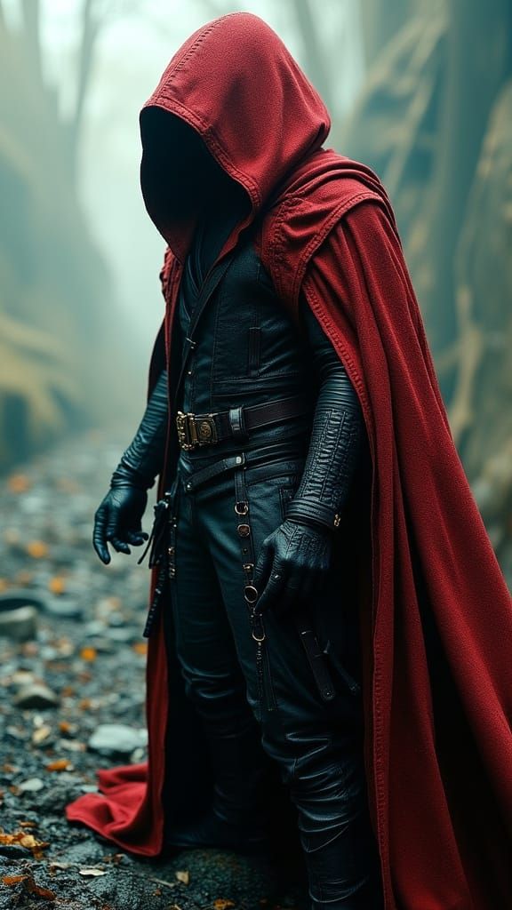 Sorcerer Shrouded in Dark Red Cloak, Digital Portrait