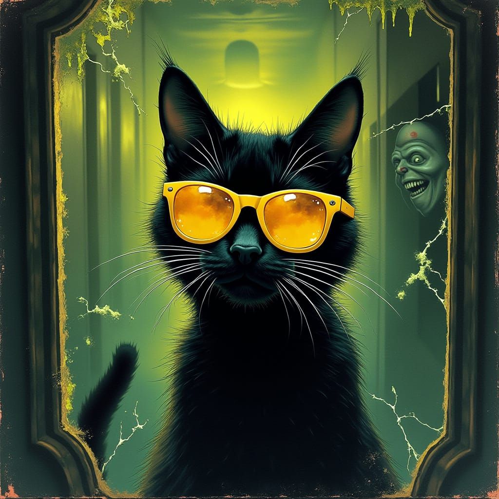 Retro Horror Collage: Cool Cat in Sunglasses