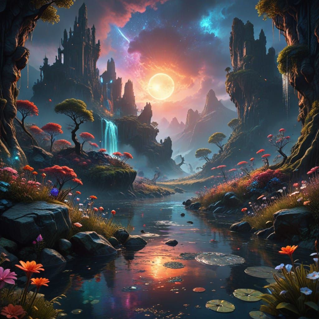 Ethereal River of Destiny in Dreamlike Realism