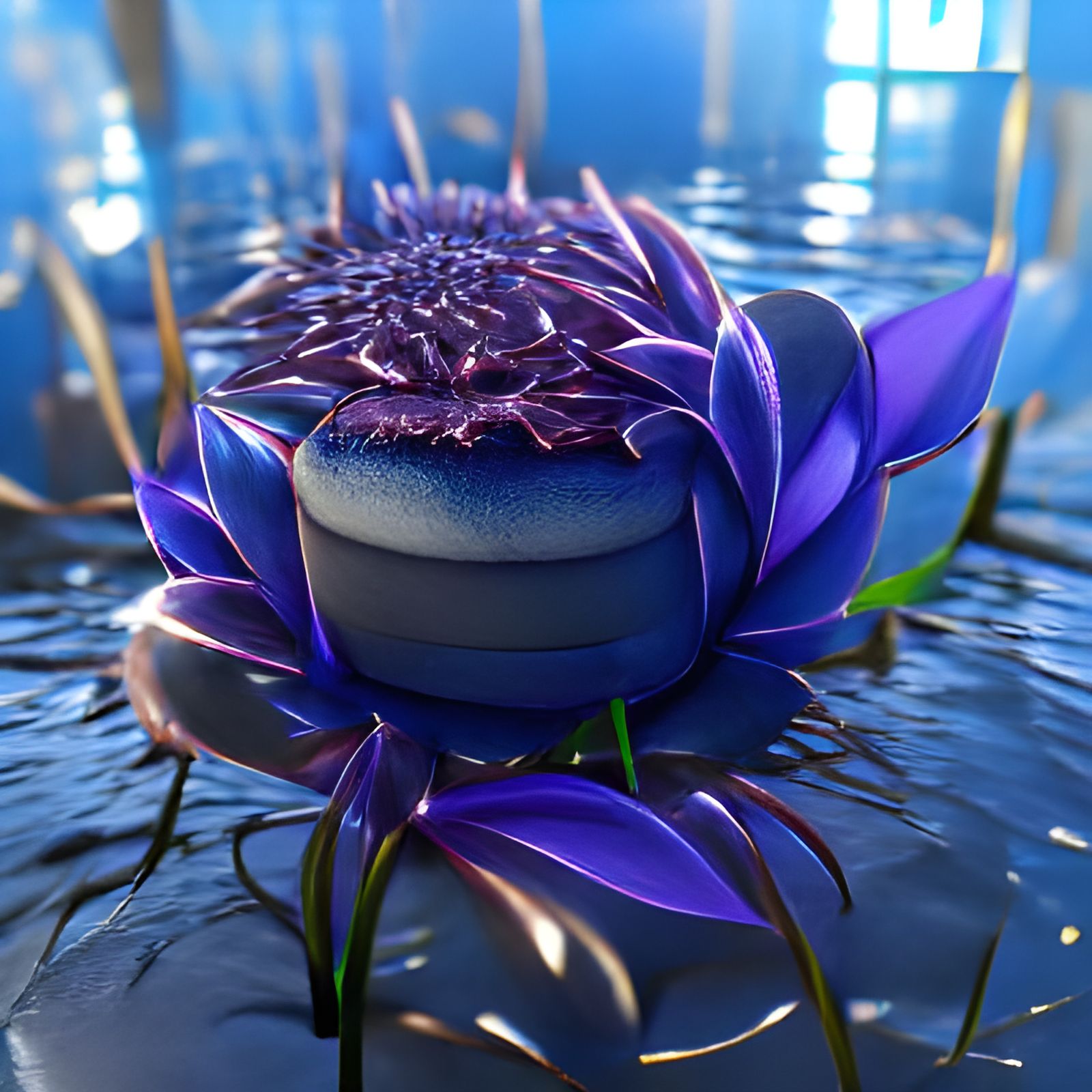 Purple and Blue Water Lily in 3D Rendering