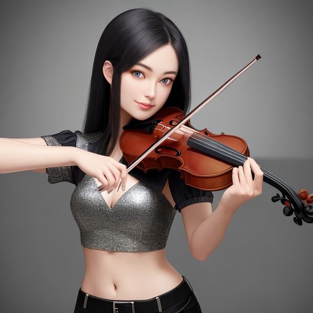 Woman Playing Violin with Silver Outfit