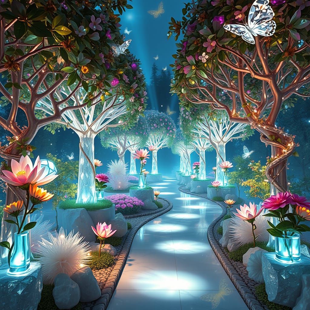 Diamond Trees and Crystal Vines in Botanical Garden