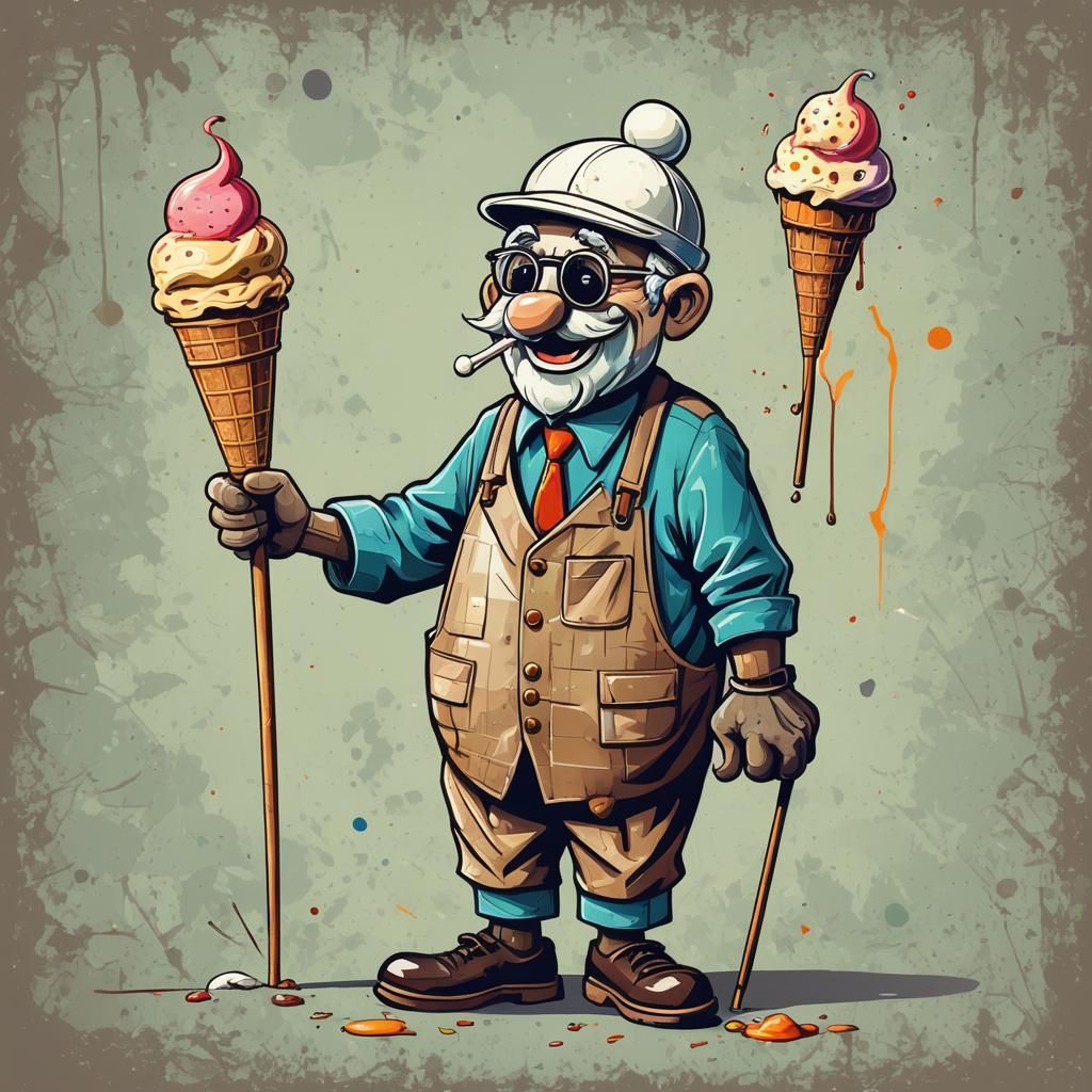Happy Ice Cream Man Mascot in Abstract Art