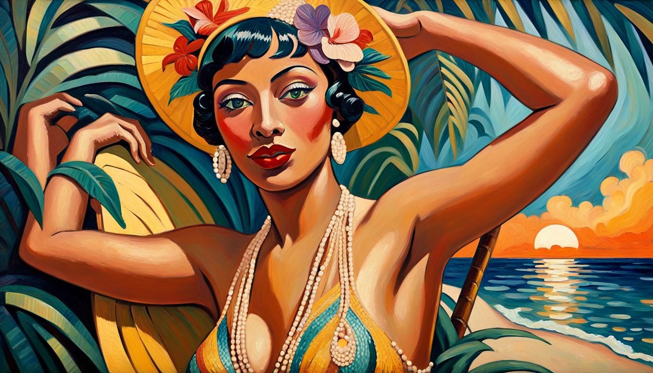 Josephine Baker Art Deco Portrait in Jazz Age Style