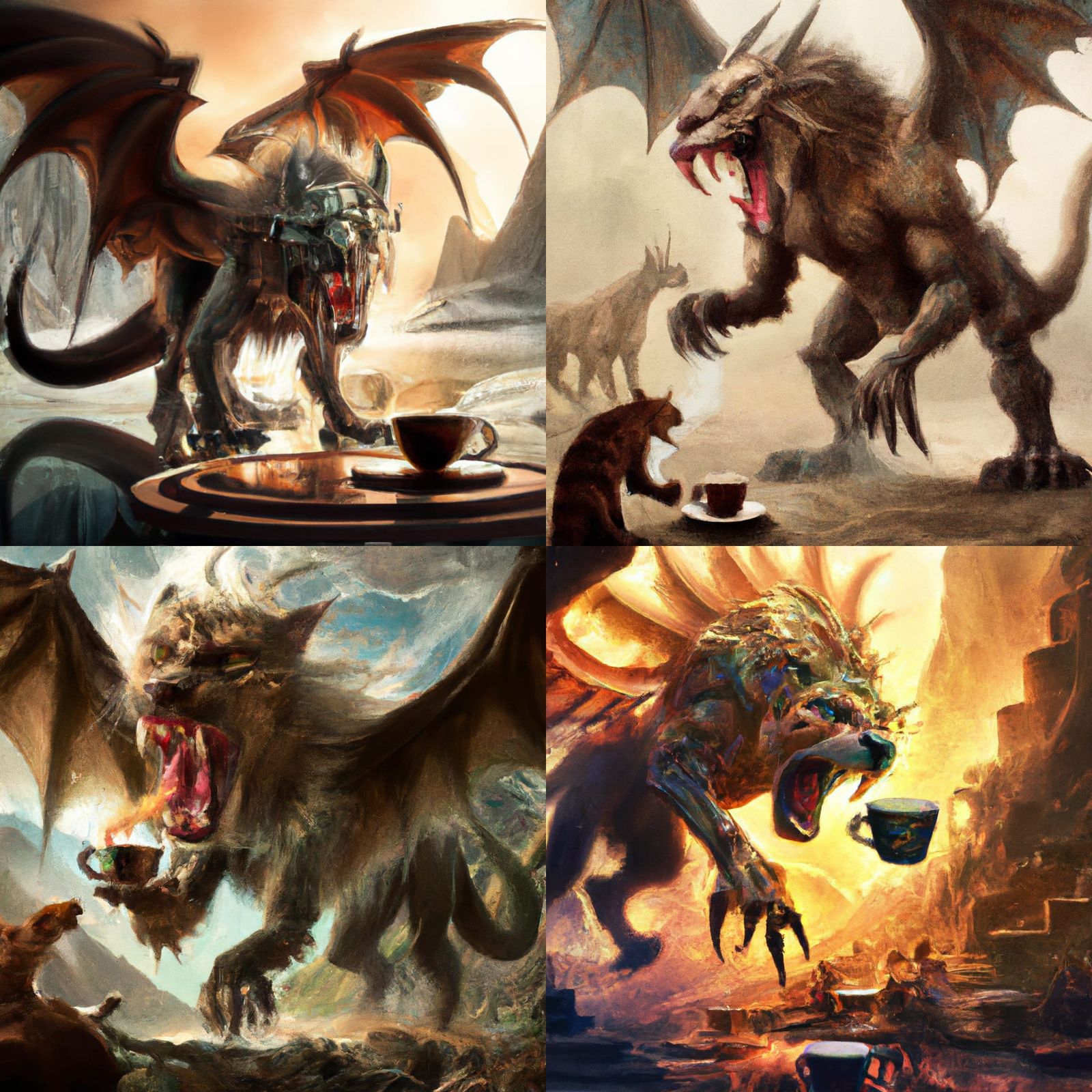 Chimera Ready to Attack with Coffee, Fantasy Art