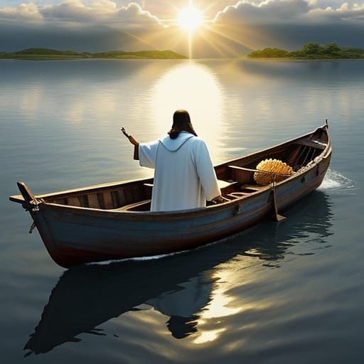 Jesus Awakens to a Miraculous Catch in Heavenly Light