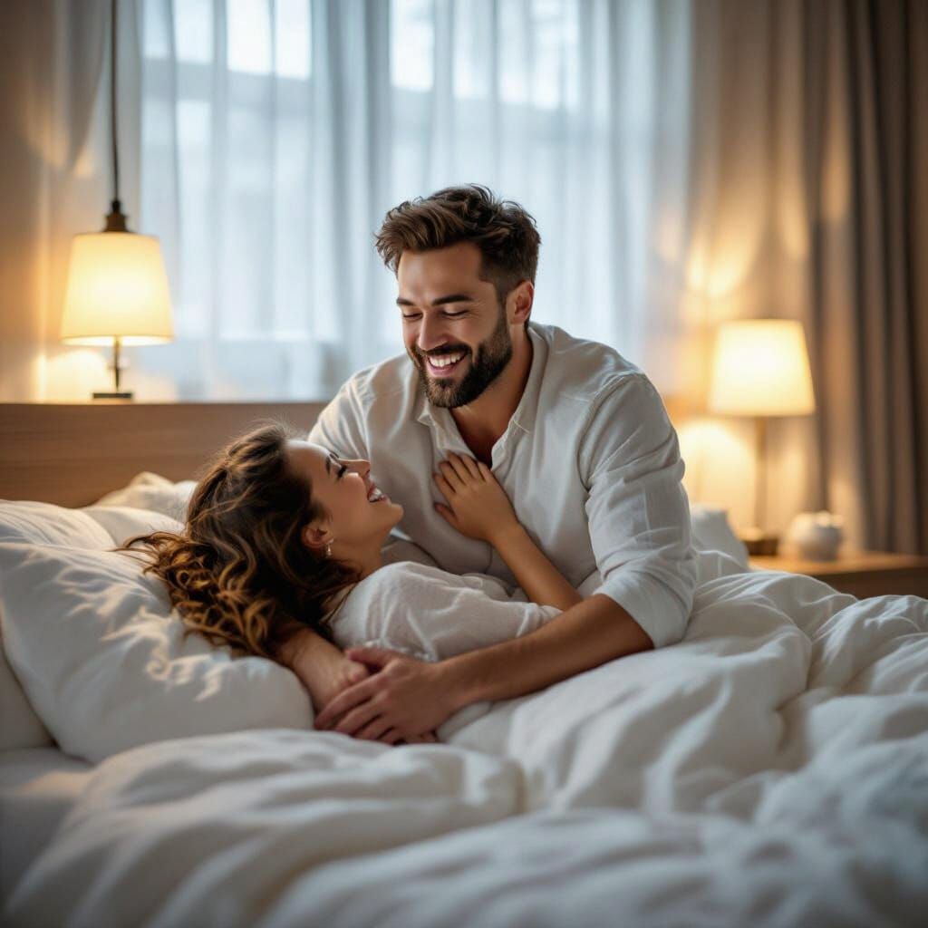 Man Joyfully Jumps Into Bed With Wife