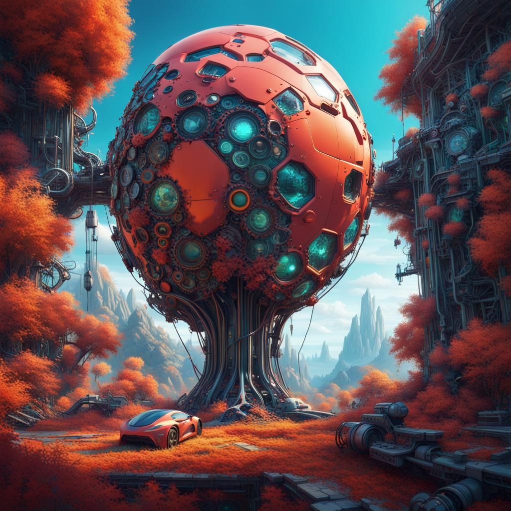 Futuristic Landscape: Nature Meets Technology in Digital Art