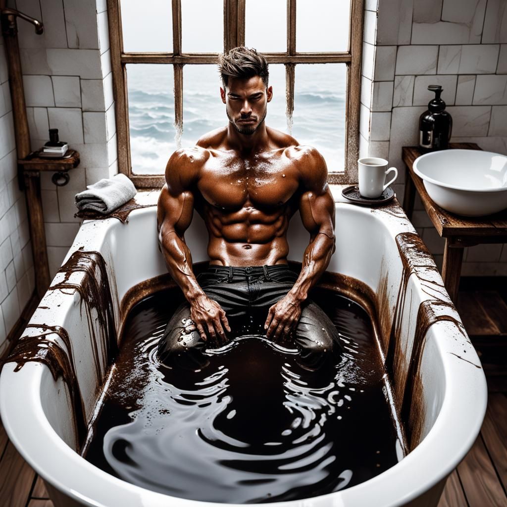 Man Bathes in Coffee: Ink and Splash Art