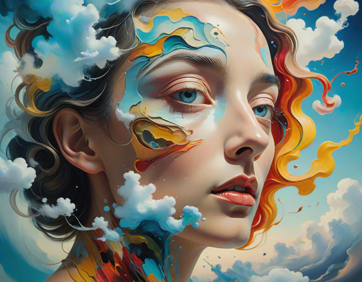 Ethereal Surrealist Portrait in Vibrant Oil Painting