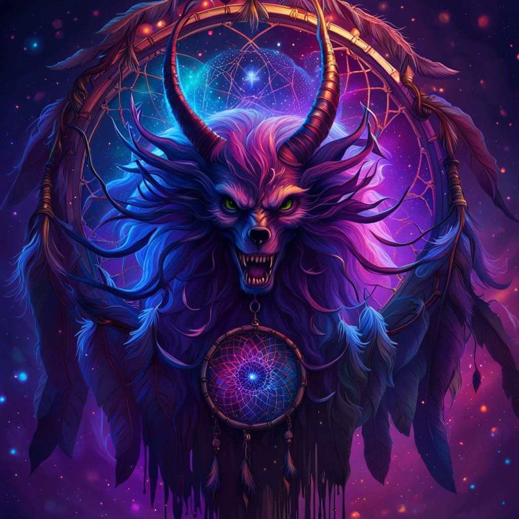 Ethereal Demon Trapped in Dreamcatcher: Hyperrealistic Galax...