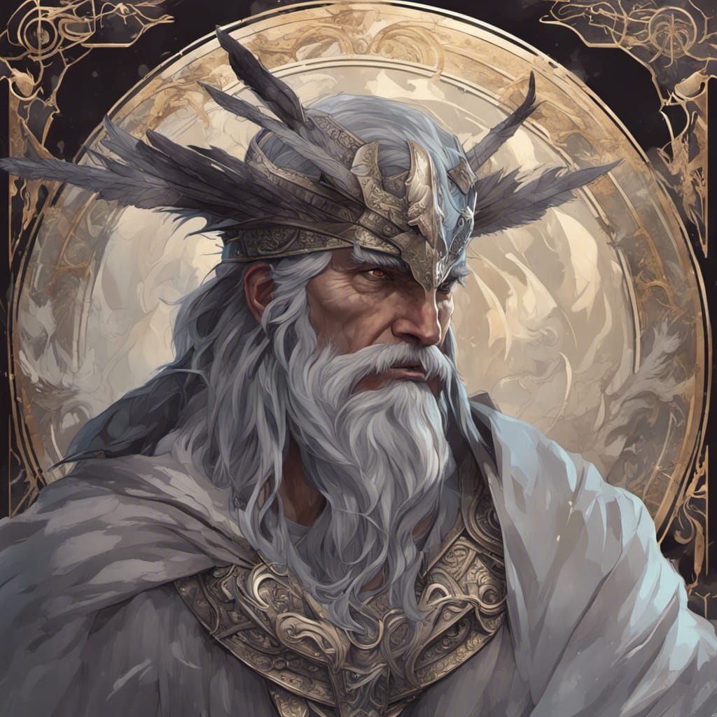 Odin Portrait with Ravens and Sleipnir