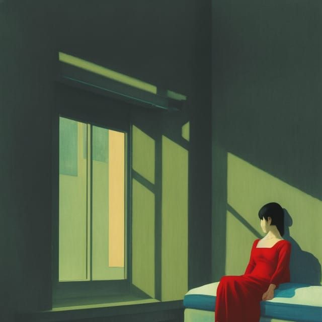 Lonely Woman in Room: Filmic Digital Art
