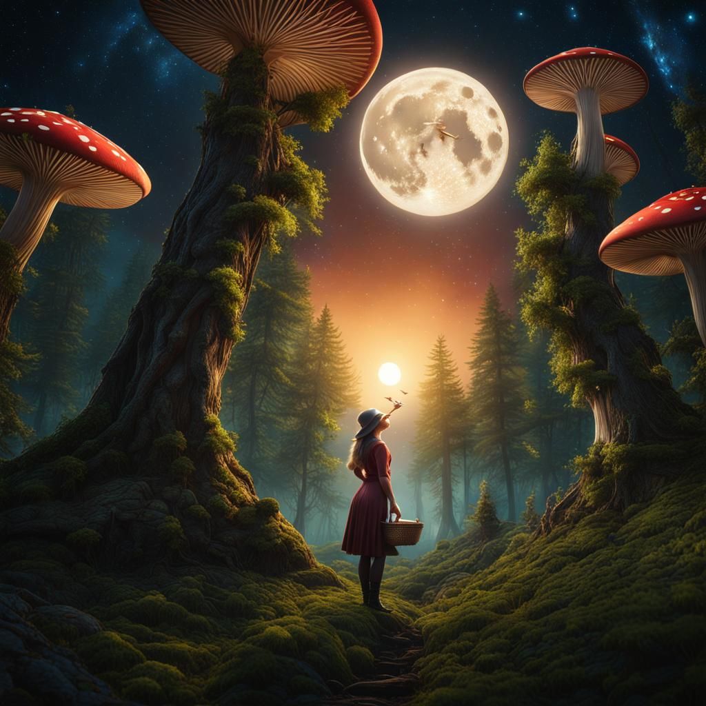 Pregnant Woman Healing Earth in Fantasy Forest