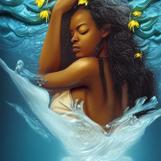Oshun Goddess in Water: Neo-Classical Digital Art
