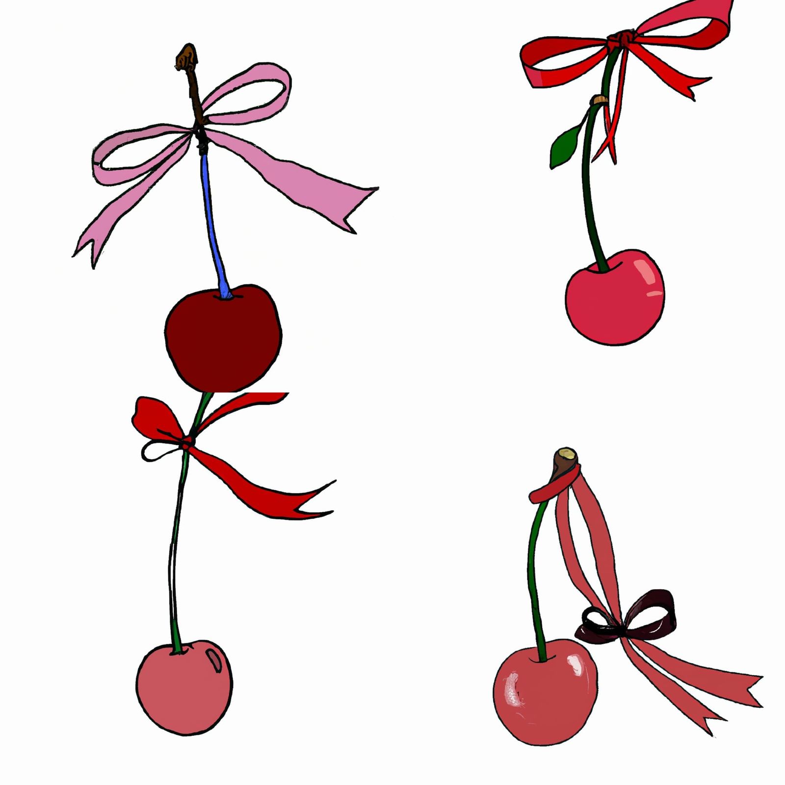 Cute Cherry with Pink Ribbon: Anime Style