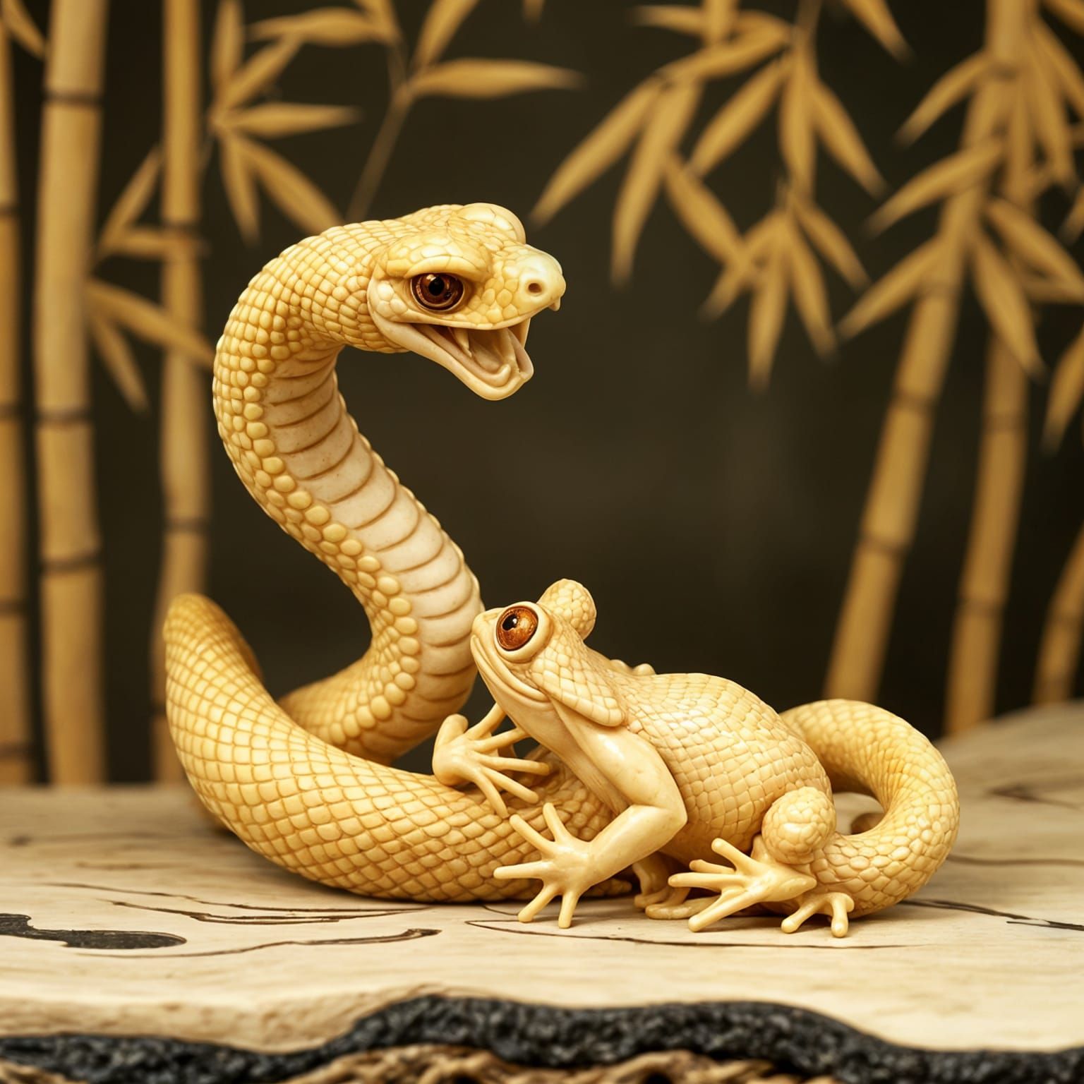 Ancient Ivory Netsuke Depicts Intense Snake vs Frog Battle S...