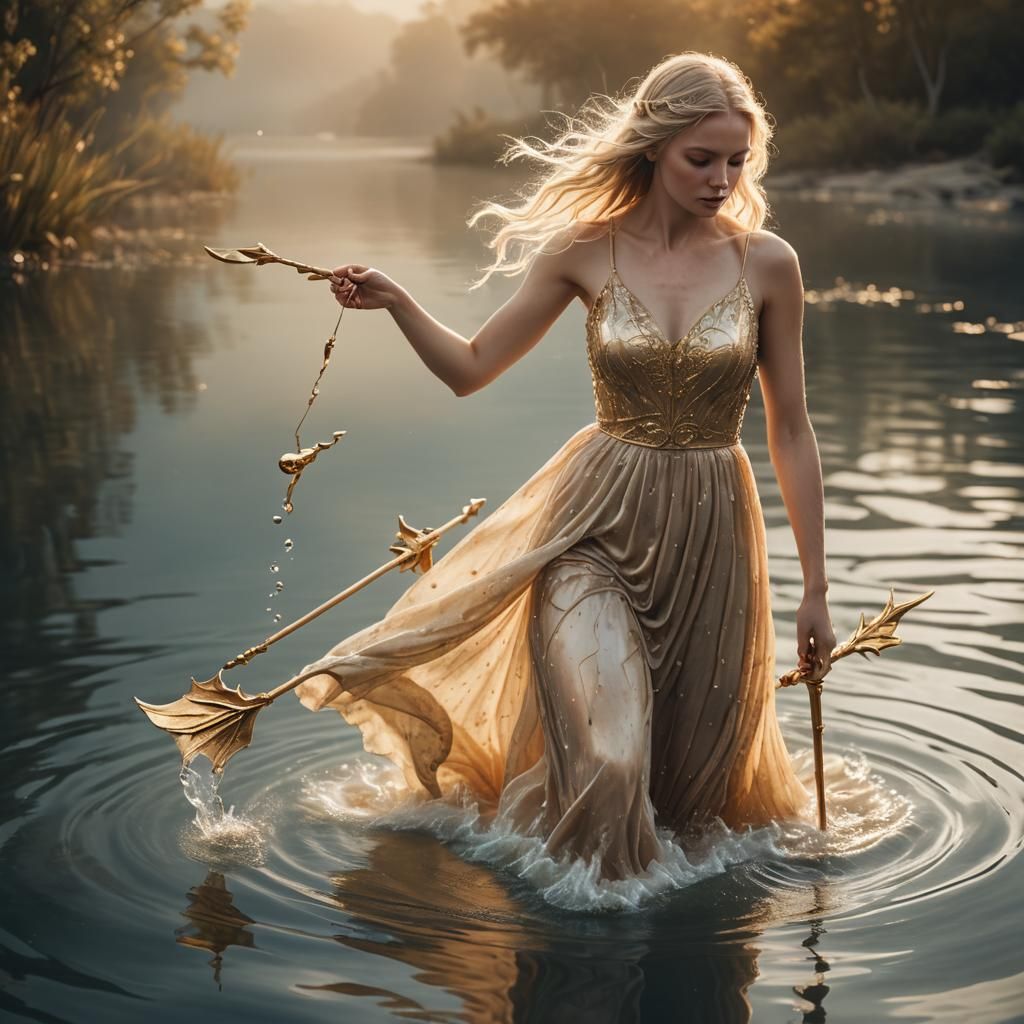 Ethereal Blond Woman Walking on Water