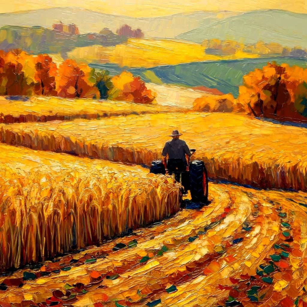 Golden Harvest Farm Scene in Autumn Style