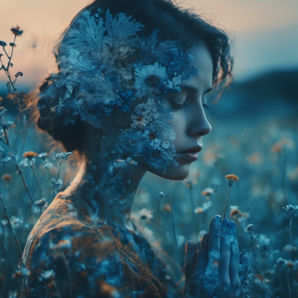 Double Exposure Portrait with Smoky Linework Tattoo Patterns