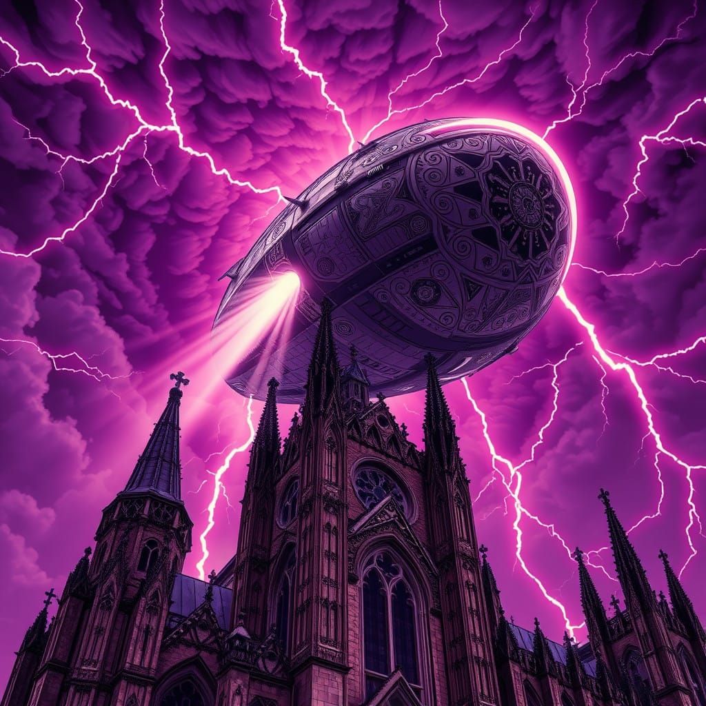 Gothic Alien Arrival in Victorian Metallic Style