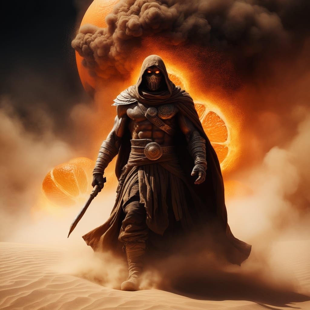 Powerful Desert God Commands Sandstorm in Gritty Fantasy Lan...