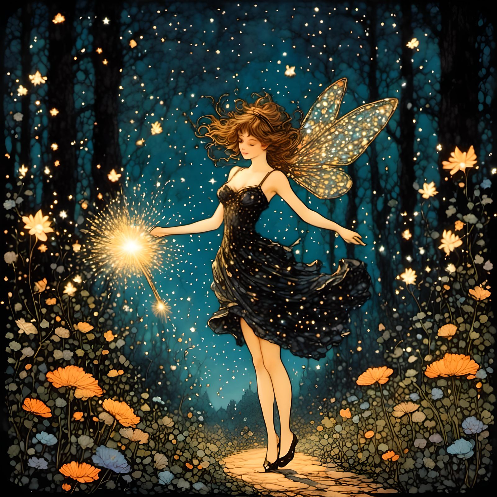 Beautiful fantasy pixie  flitting about the magical forest s...