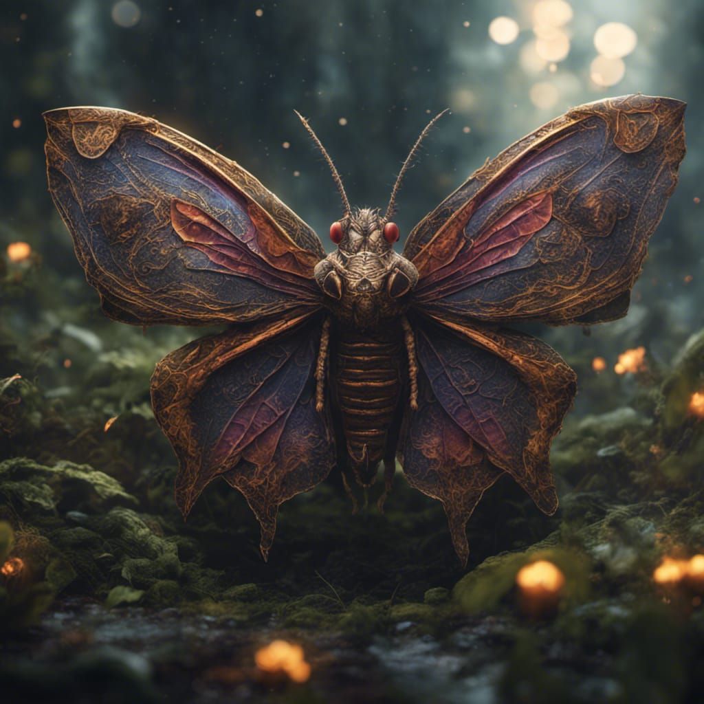 Detailed Moth Matte Painting in Deep Color
