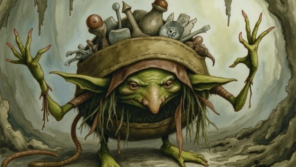 Elderly Goblin Crone with Sack in the Labyrinth