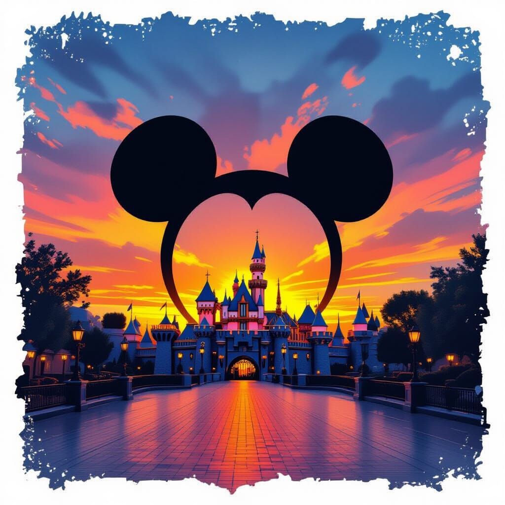 Disneyland Sunset in Mickey Mouse Silhouette: Double Exposur...