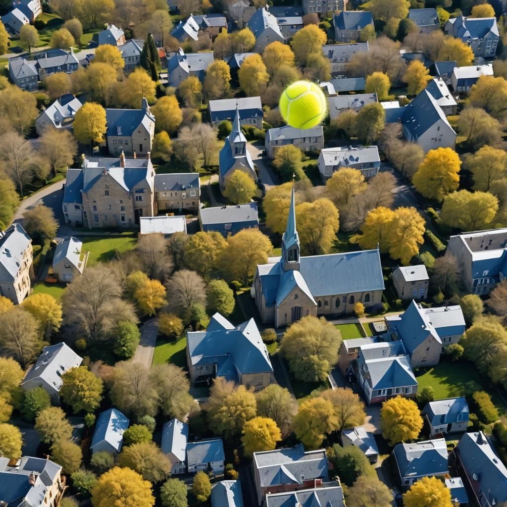 Giant Tennis Ball Soaring Through Cloudy Sky