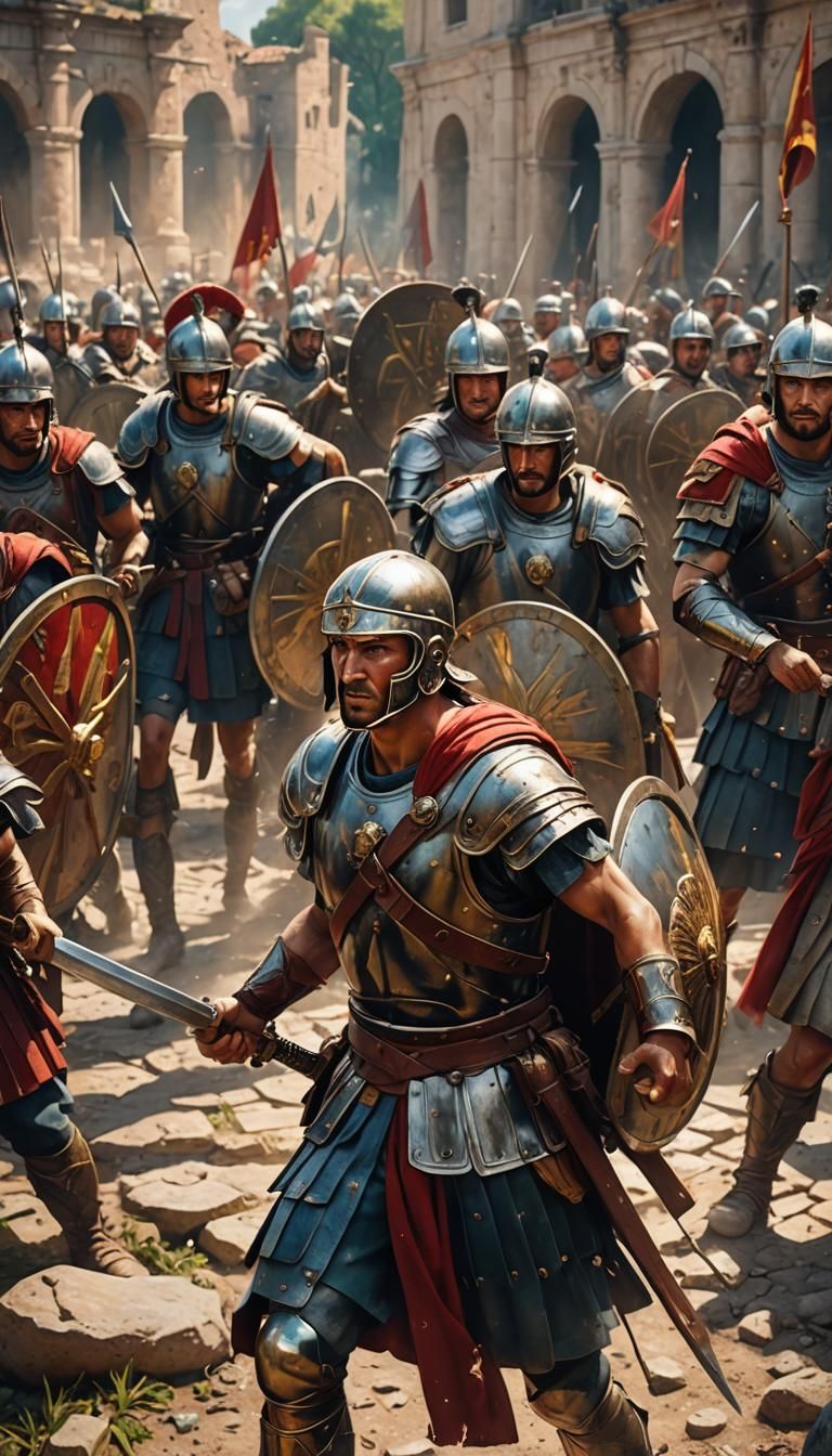 Roman Soldiers in Kingdom: Hyperrealistic Splash Art
