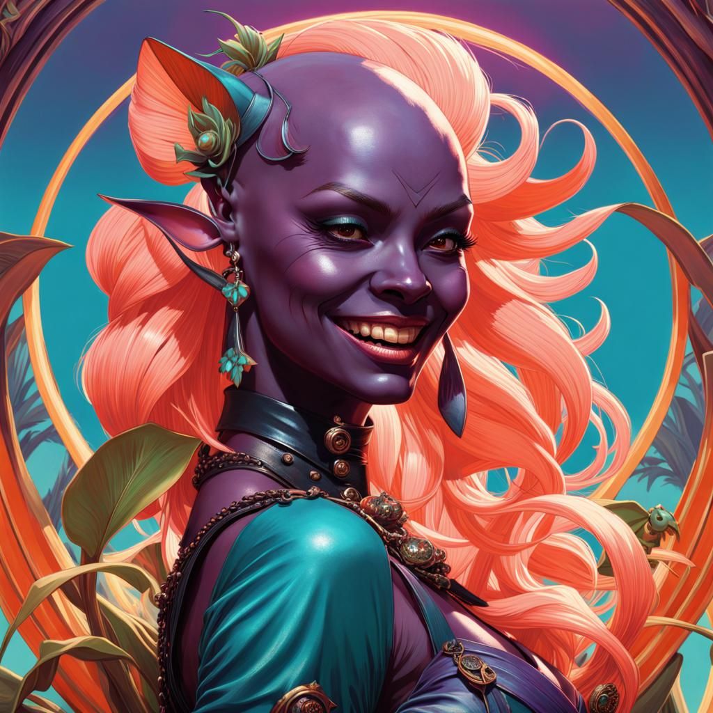 Purple Goblin Pirate Portrait in Maximalist Style