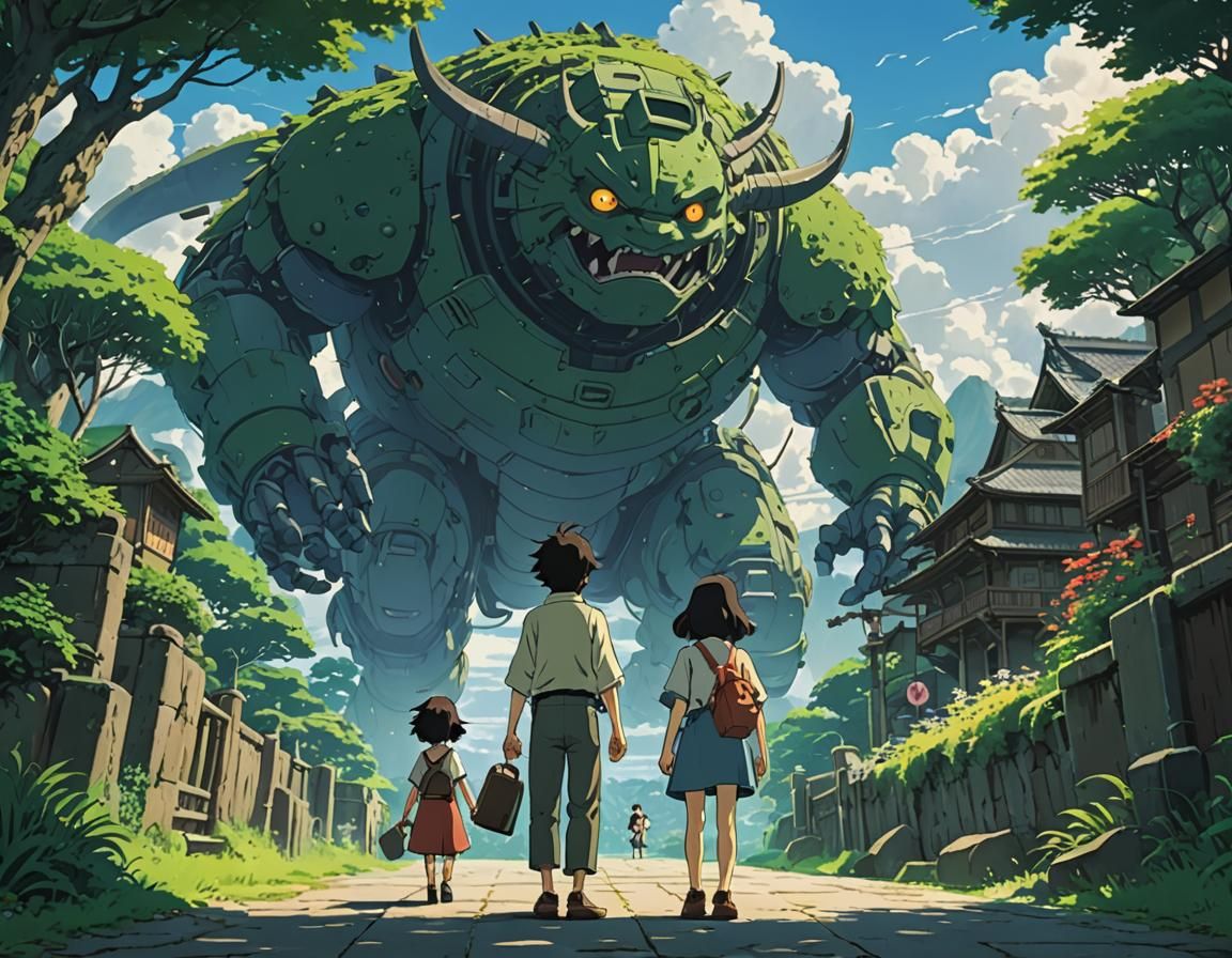 Anime Villain Showdown in Studio Ghibli Style