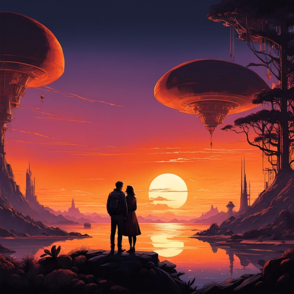 Epic Sunset Lovers Silhouette in Cinematic Style