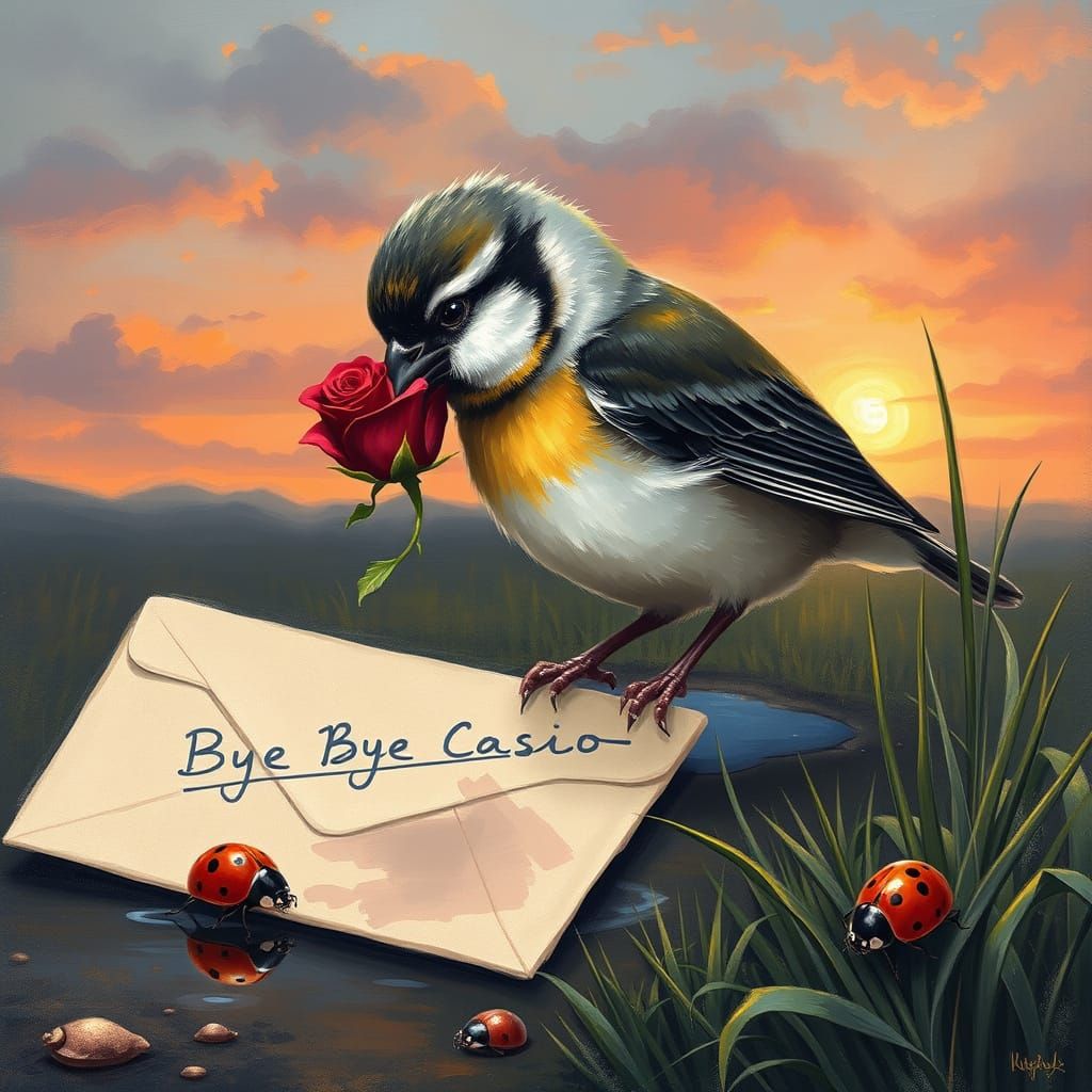 Sparrow with Rose at Sunset: Fantasy Concept Art