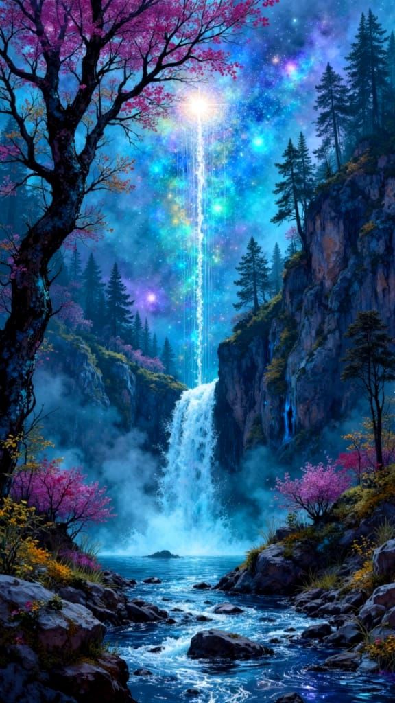 Aetherpunk Cascading Landscape with Glass Animals