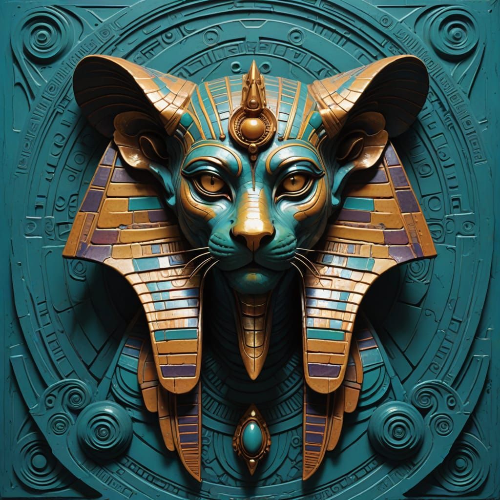 Vibrant Futuristic Sphinx in Goth Style Plaster Relief