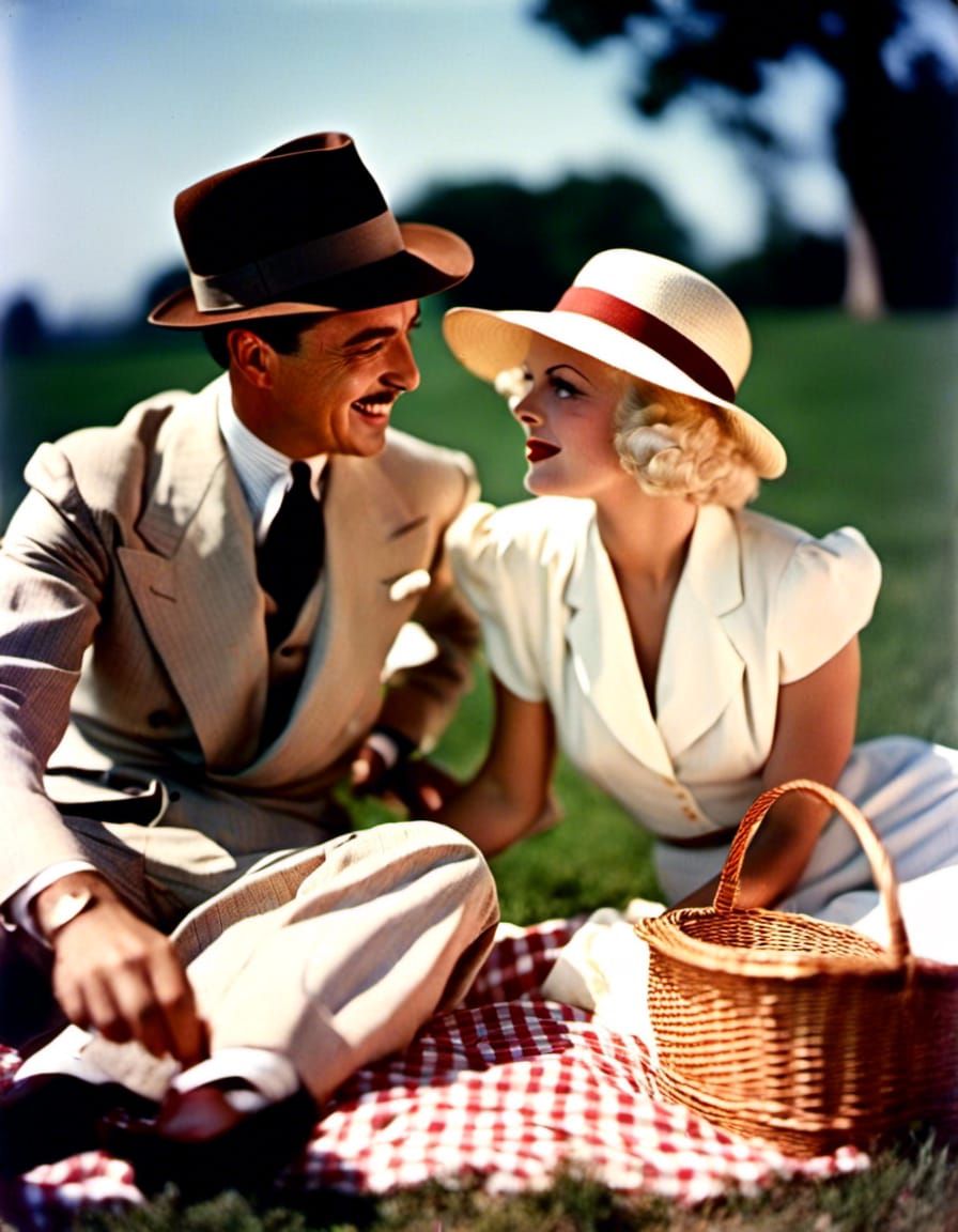 Vintage Picnic Scene in Autochrome Style