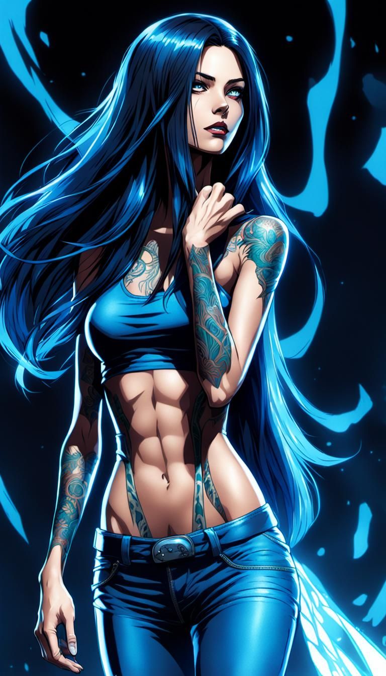 Comic Book Woman with Blue Aura