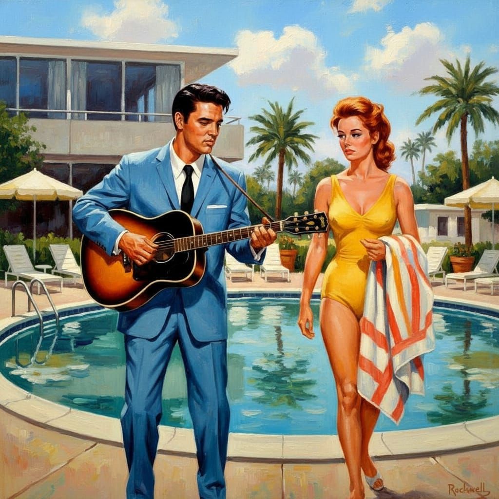Elvis and Ann-Margaret Poolside, Rockwell Style