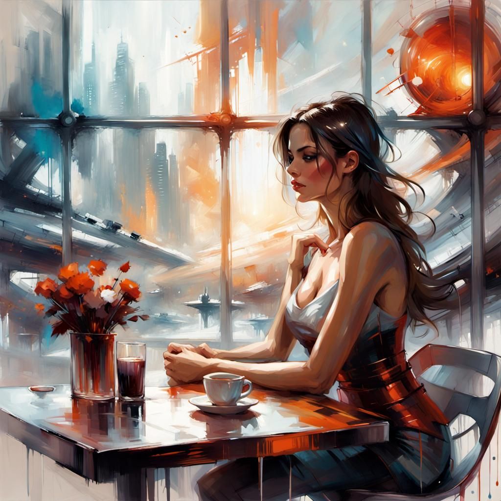 Space Cafe Woman, Splash Art by Raymond Swanland