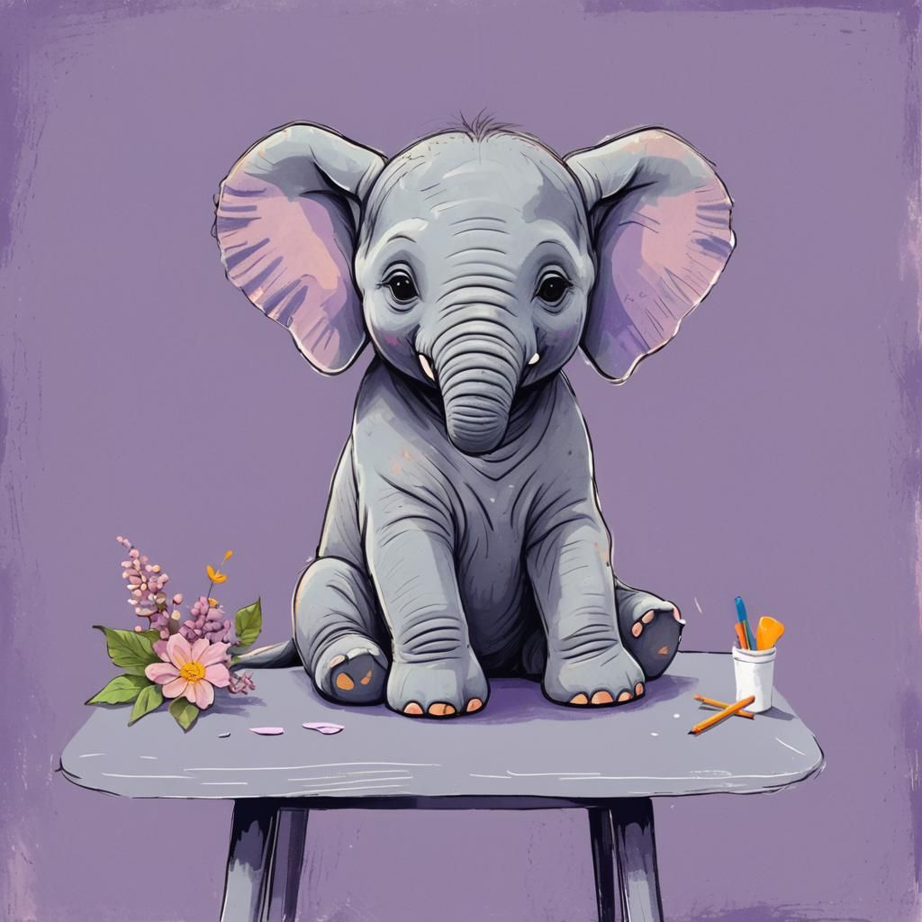 Adorable Baby Elephant Naive Art Digital Drawing