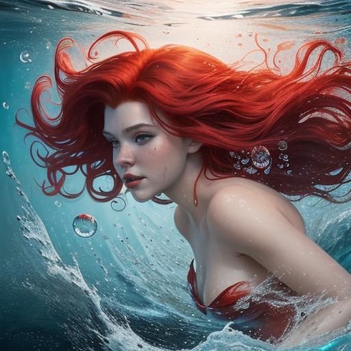 Hyperrealistic Ariel, the Little Mermaid, in Ocean