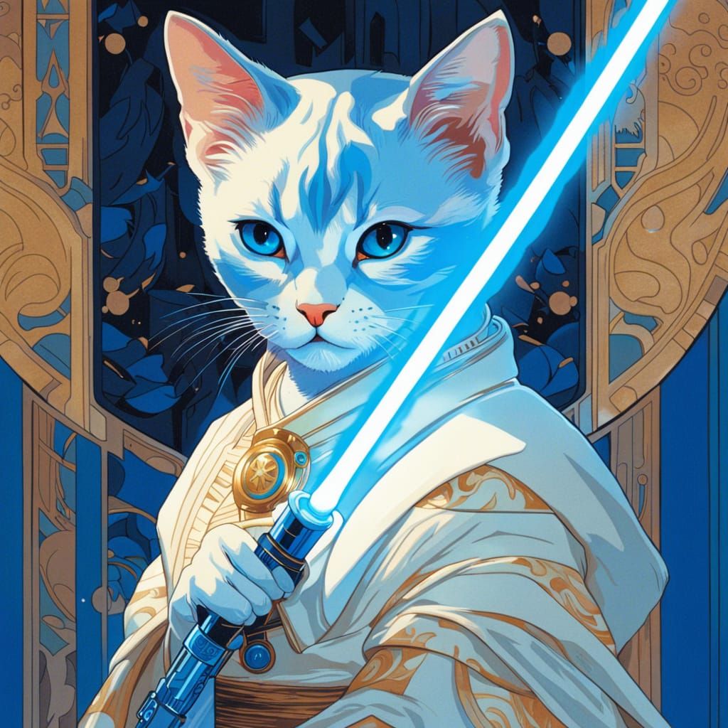 Blue Lightsaber Cat on Naboo, Comic Book Style